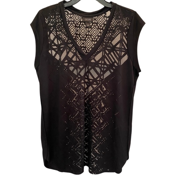 Nicole Miller Tops - Nicole Miller Black Sheer V-Neck Cut Out Blouse